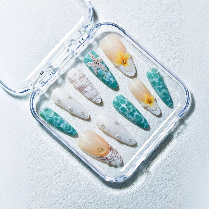 Ocean-Inspired 3D Decorative Press-On Nail Set Stornfield