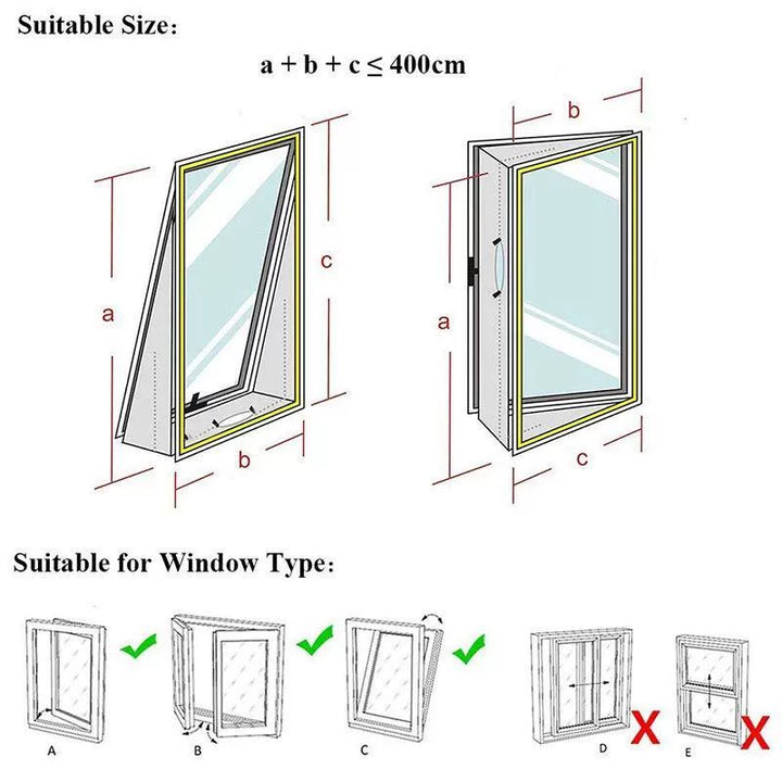 Unisex one size adjustable universal foldable window air sealing set for tilt and turn windows Stornfield
