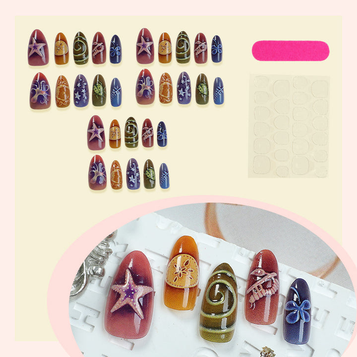 Artificial nail set with creative maritime and nature-inspired motifs Stornfield