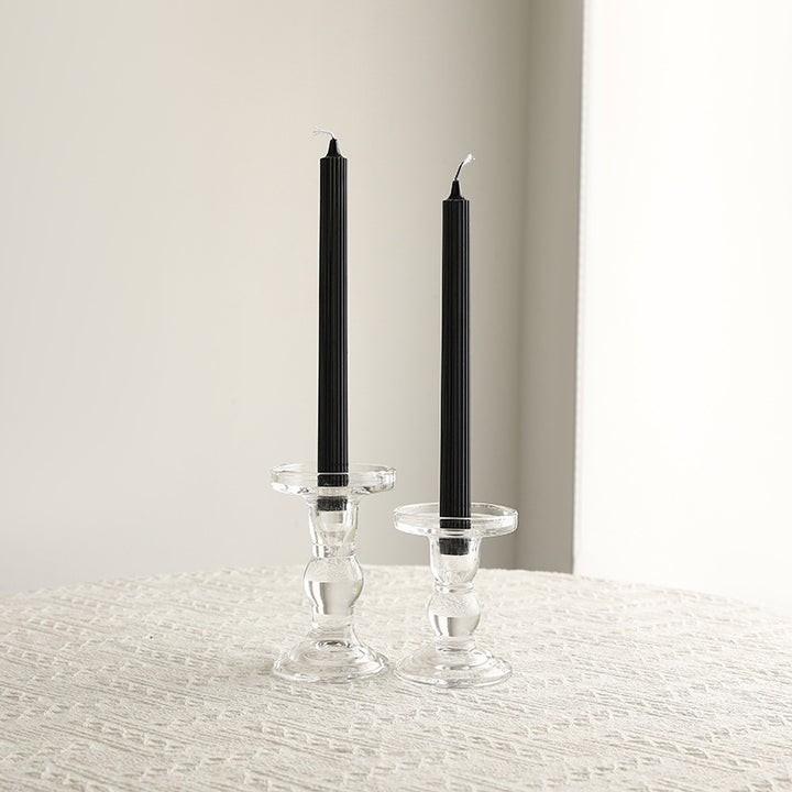 Crystal Glass Sculpted Stem Taper Candle Holders