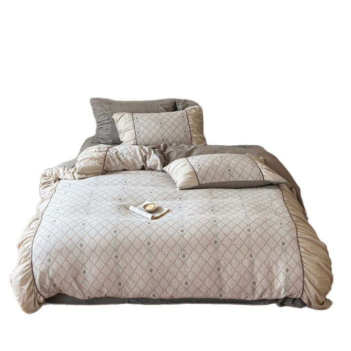 Quilted Cotton Duvet Cover Set with Decorative Pillow Shams and Ruffled Edge