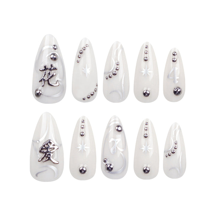 Artistic acrylic nails with elegant glitter patterns Stornfield