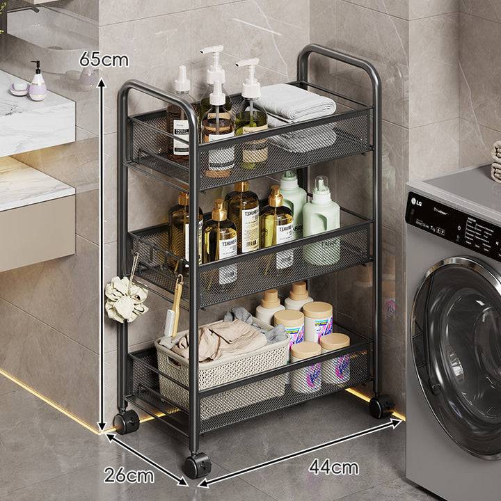 Tall Mobile Mesh Bathroom and Laundry Organizer Cart with Pull-Out Ventilated Baskets