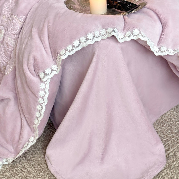 Plush Velvet-Texture Embroidered Duvet Cover & Sham Set