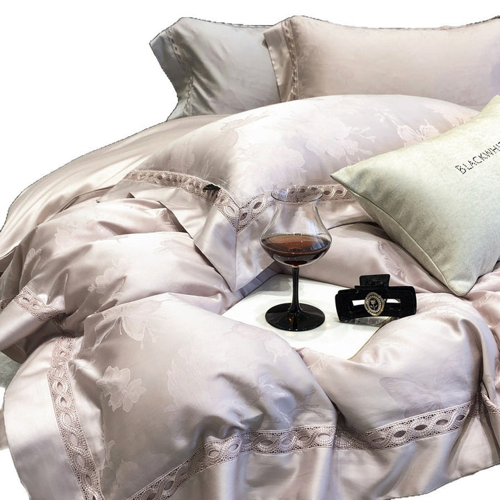 Luxury Satin Jacquard Duvet Cover Set with Embroidered Pillow Shams