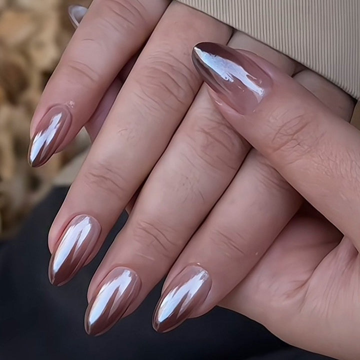 Artificial nail set with elegant high-gloss ombre design and sparkling accents Stornfield