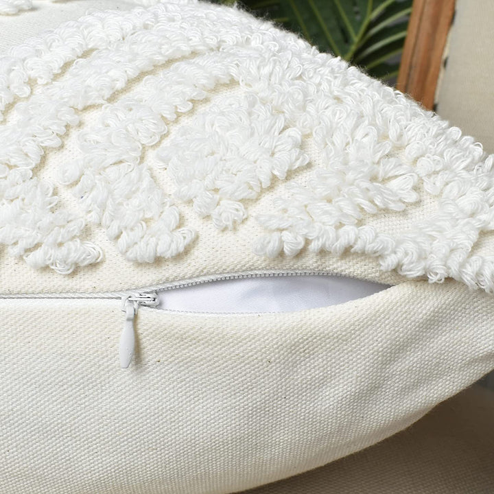 Square Boho pillow cover with hand-tufted diamond tufting, high-pile chenille relief, and corner tassels Stornfield