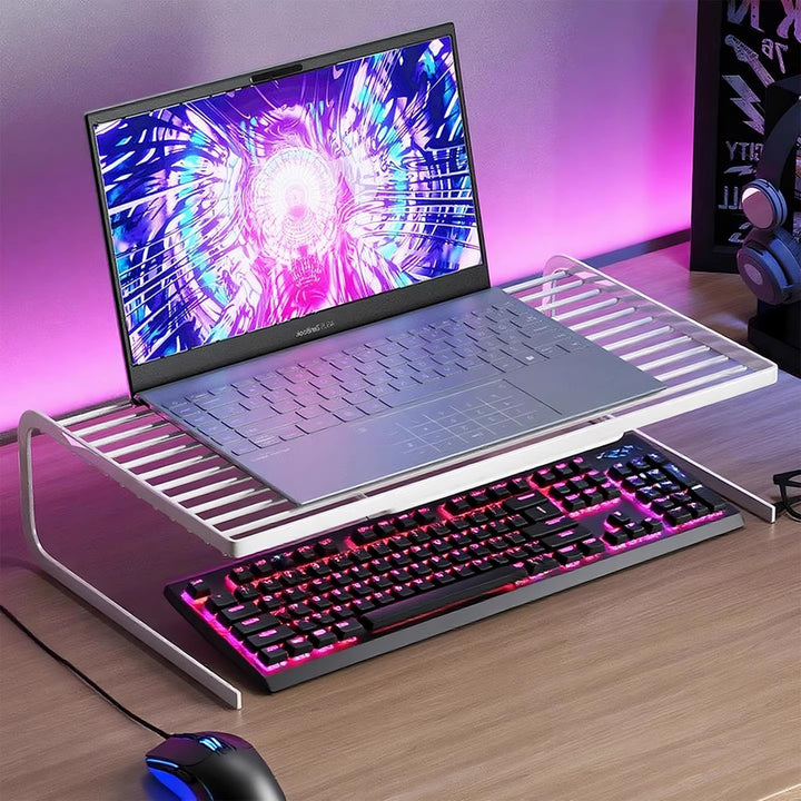Two Tier Adjustable Metal Laptop and Monitor Riser with Ventilated Slatted Shelves