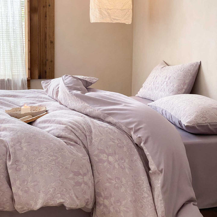 Premium cotton jacquard duvet cover set with subtle paisley relief and concealed zipper