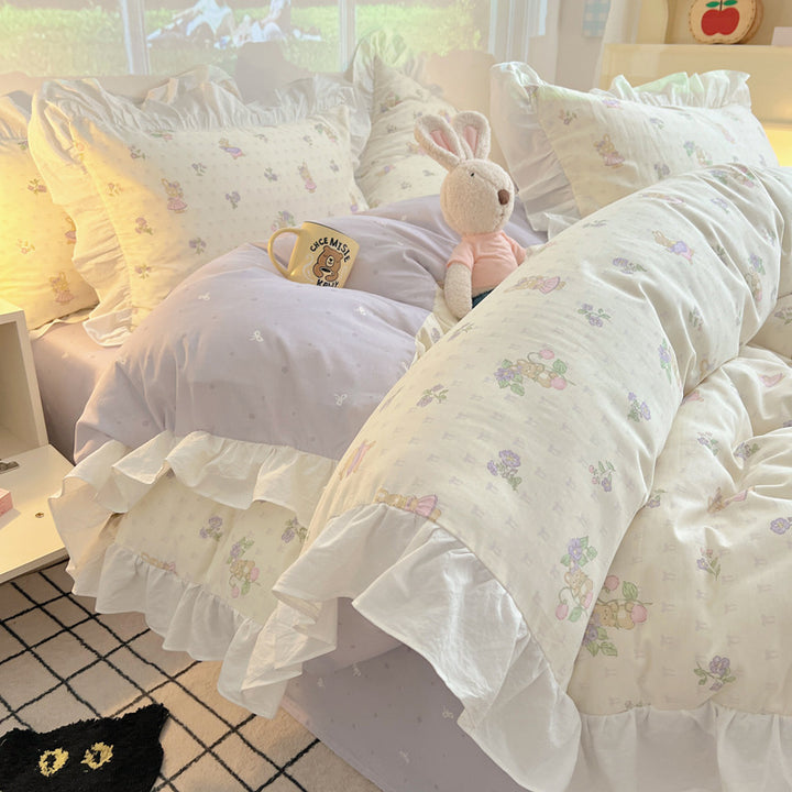 Ruffled Frilled Cotton Cartoon Animal Duvet Cover & Pillow Sham Set