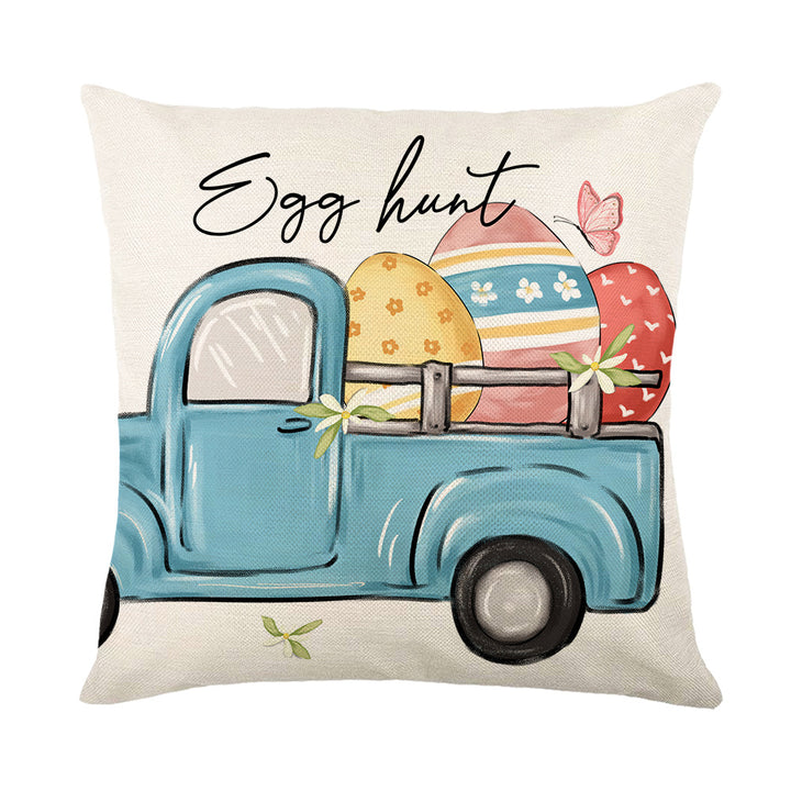 Spring Easter Cotton-Linen Square Decorative Throw Pillow Cover with 'Happy Easter' Script Print