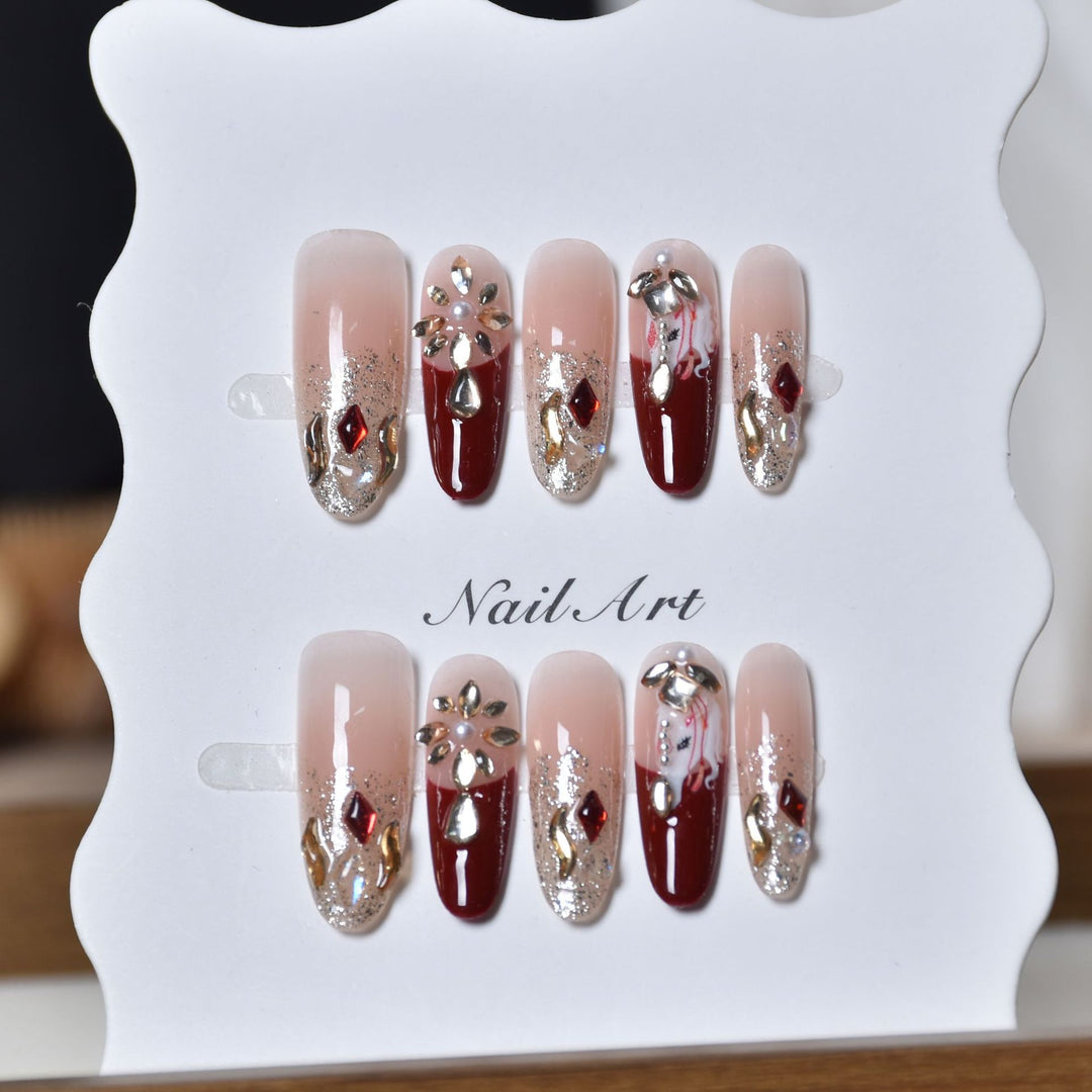 Artistic 3D Gemstone Embellished Nail Art Extensions Stornfield