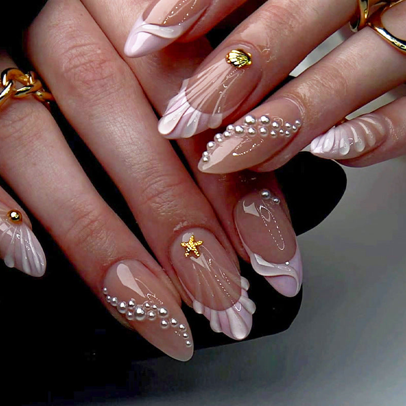 Artistic Press-On Nail Set with Coastal Design Stornfield