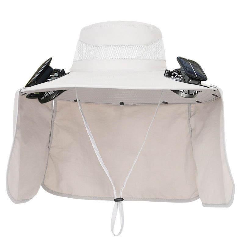 Sun hat with neck protection and integrated solar-powered dual fans Stornfield