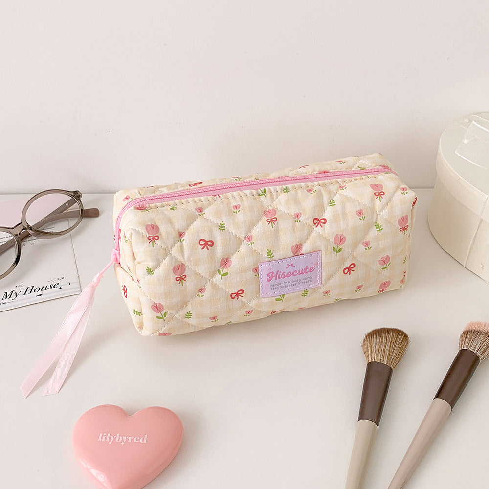 Quilted Floral Pattern Pencil Case