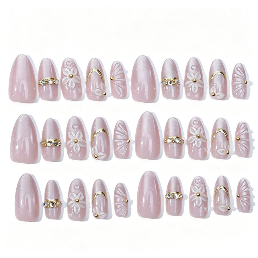 Elegant artificial nail set with floral and glitter elements Stornfield