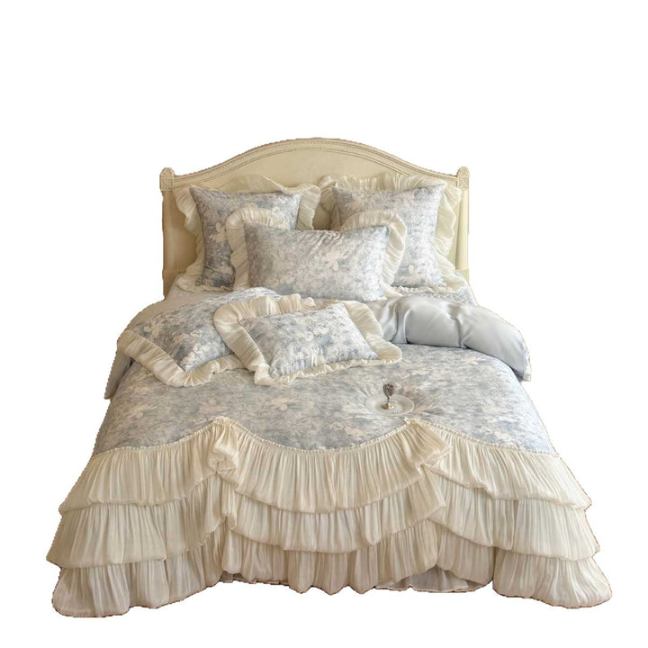 Ruffled Layered Bedspread Duvet Cover Set with Pleated Bedskirt