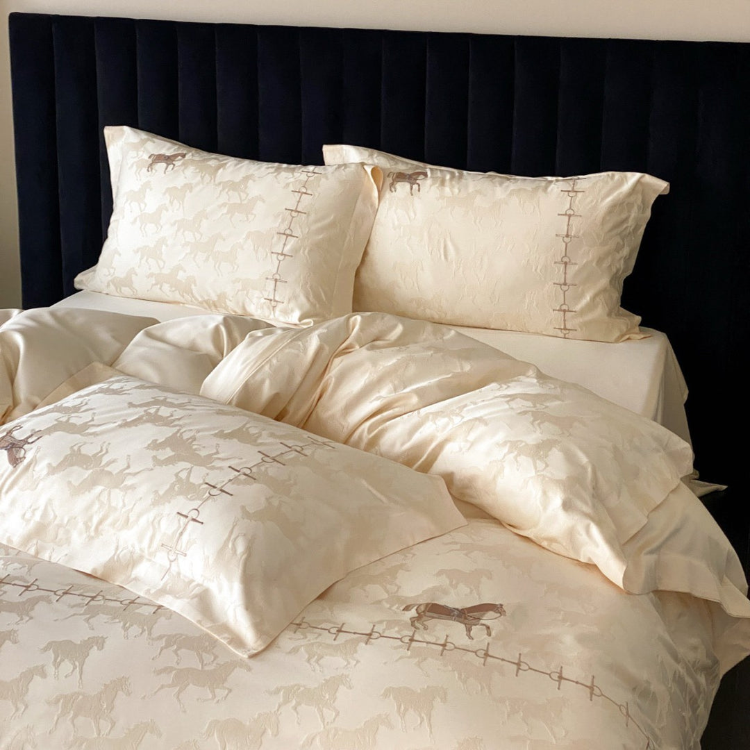 Horse Jacquard Cotton Sateen Duvet Cover Bedding Set
