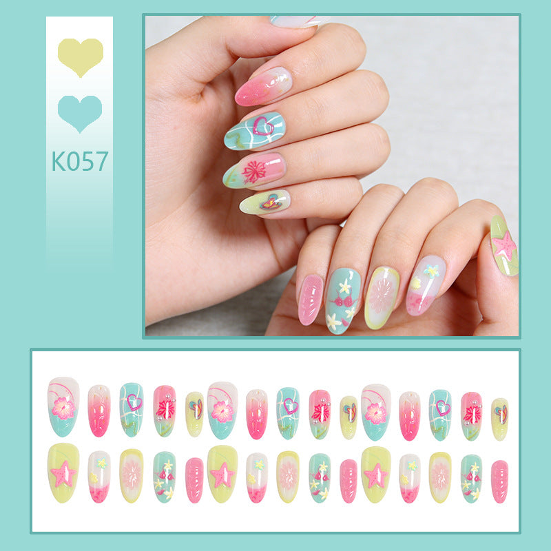 Acrylic Nail Set with Colorful Flower and Beach Design Stornfield