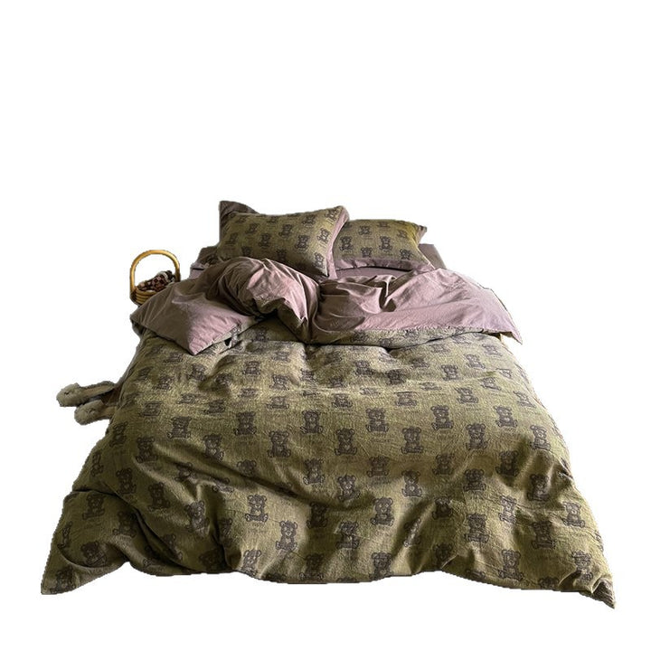 Teddy-Motif Washed Cotton Percale Duvet Cover Ensemble