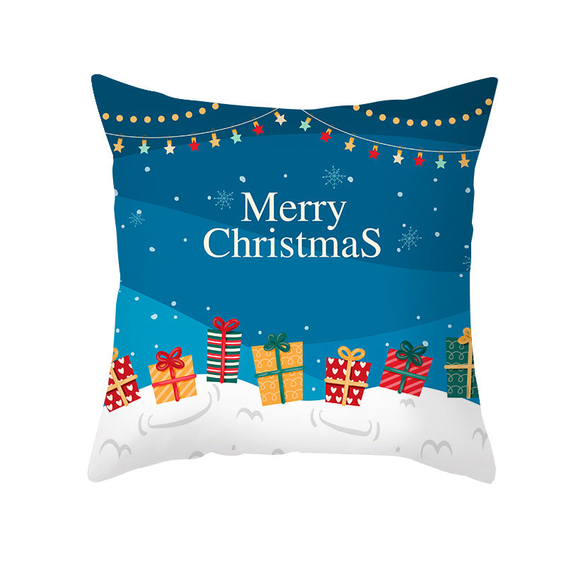 Festive Christmas Decorative Throw Pillow Cover with Holiday Gift and Snowflake Print