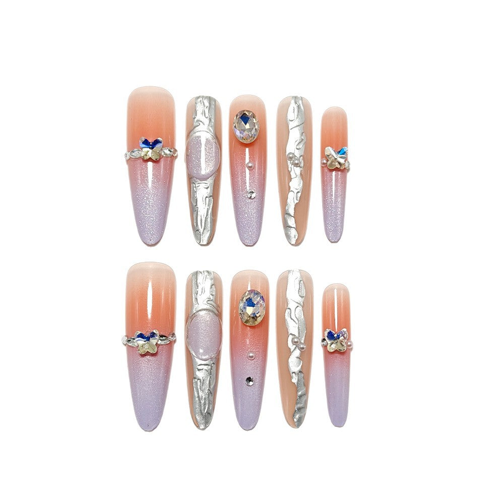 Artificial nails with elegant ombre design and jewelry accents Stornfield