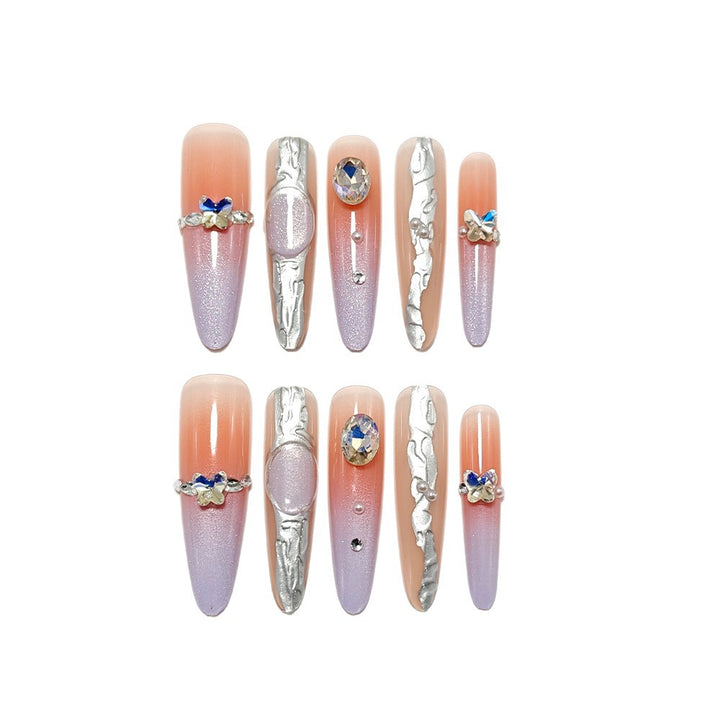 Artificial nails with elegant ombre design and jewelry accents Stornfield