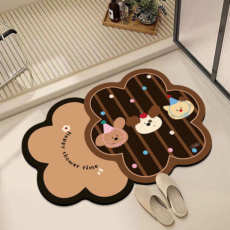 Cartoon-Inspired Plush Bath Mat for Bathroom
