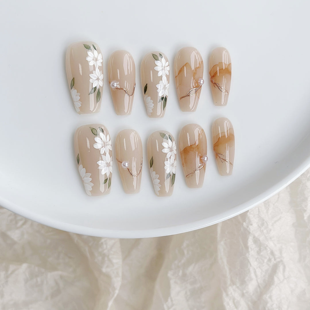 Premium Floral-Embellished Press-On Nail Set