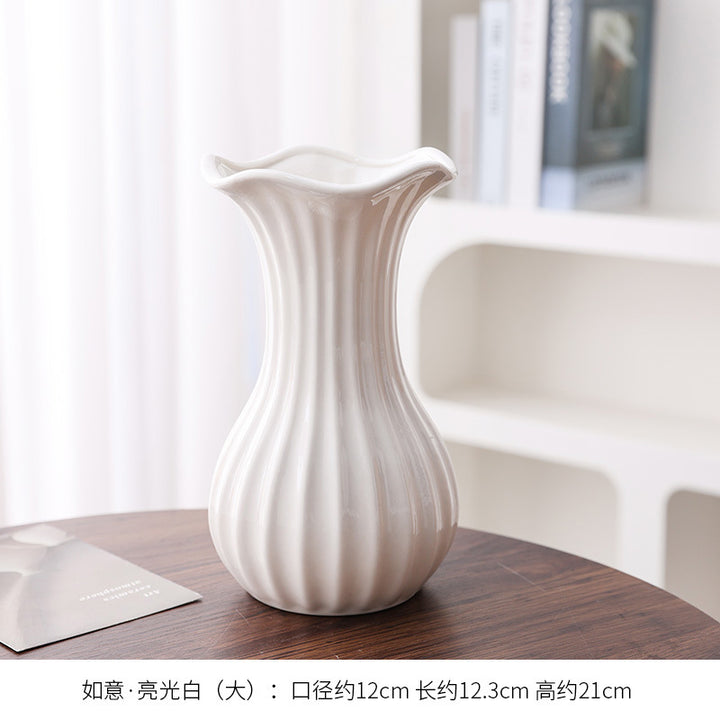 Elegant Ribbed Ceramic Flower Vase