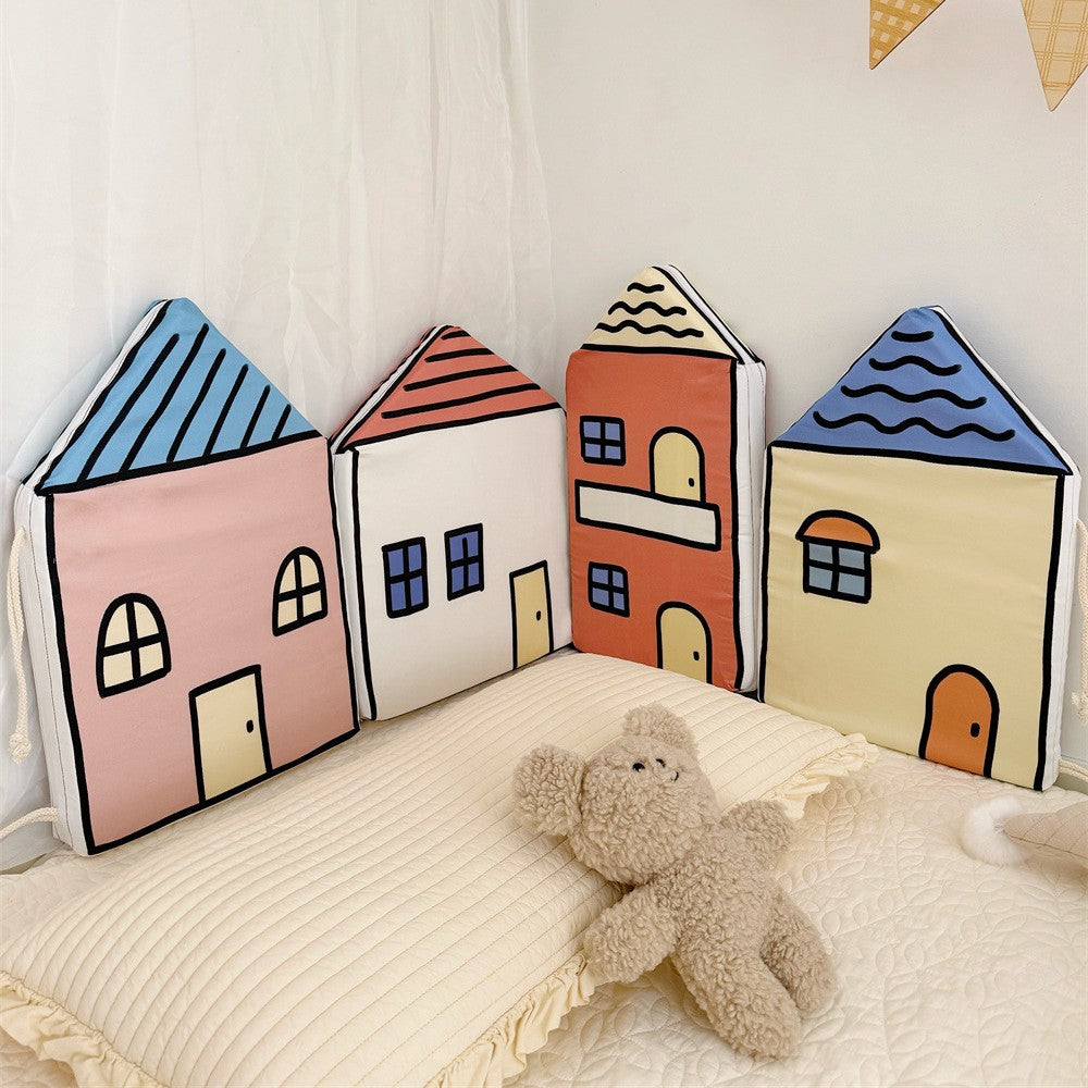 House-shaped seat and back cushions made of plush with checkered pattern