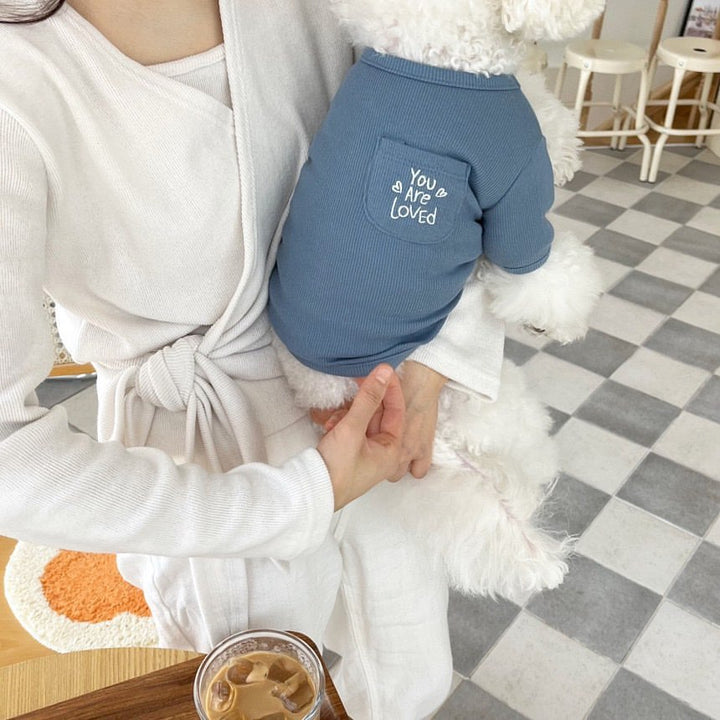 Ribbed Thermal Cotton Dog Pullover with Embroidered Pocket