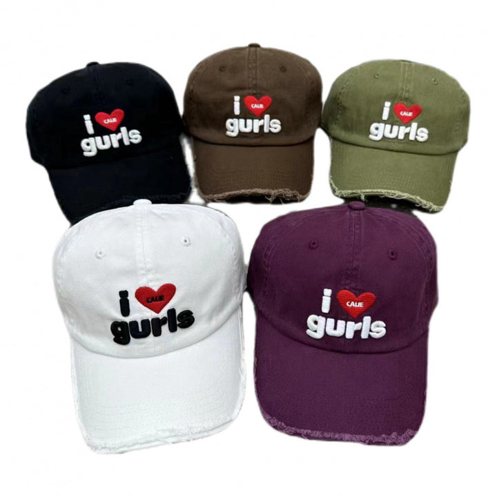 Women's Distressed Cotton Baseball Cap with Fun Embroidery Stornfield