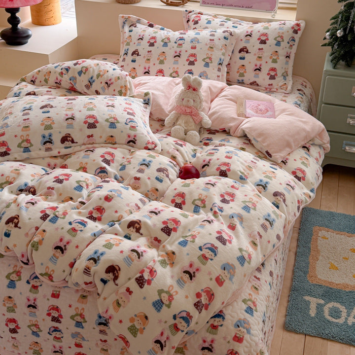 Plush Teddy-Print Reversible Comforter Set
