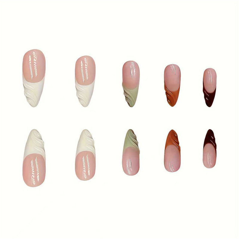 Artistic French Tip Press-On Nails with Curved Design Stornfield