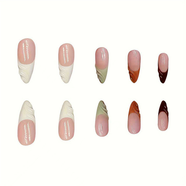 Artistic French Tip Press-On Nails with Curved Design Stornfield