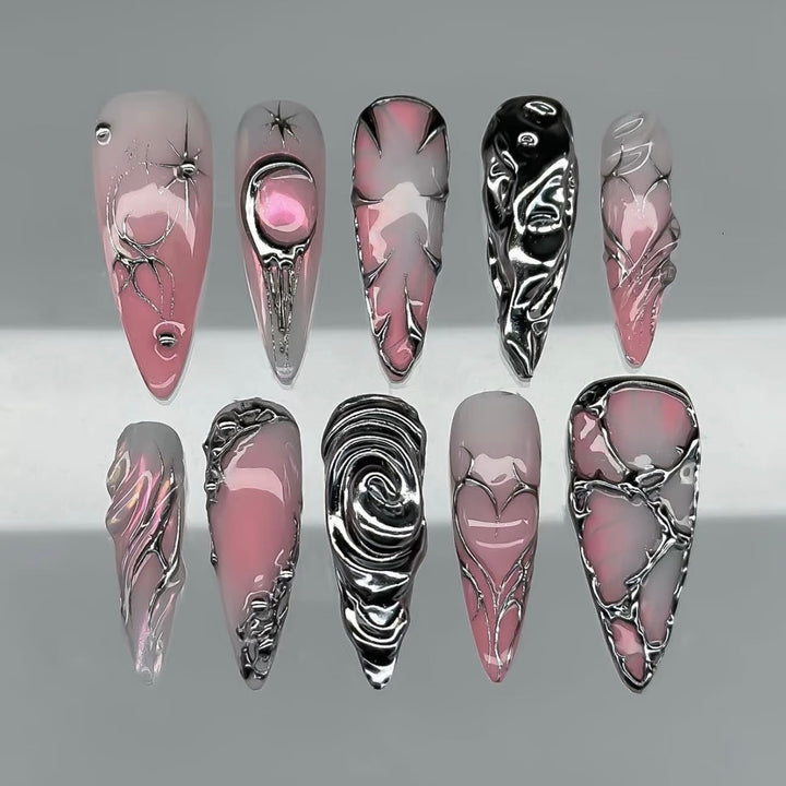Metallic Artistic Press-On Nail Set