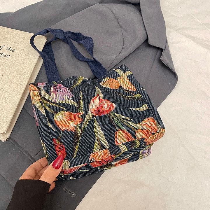 Floral Embroidered Shoulder Tote Bag