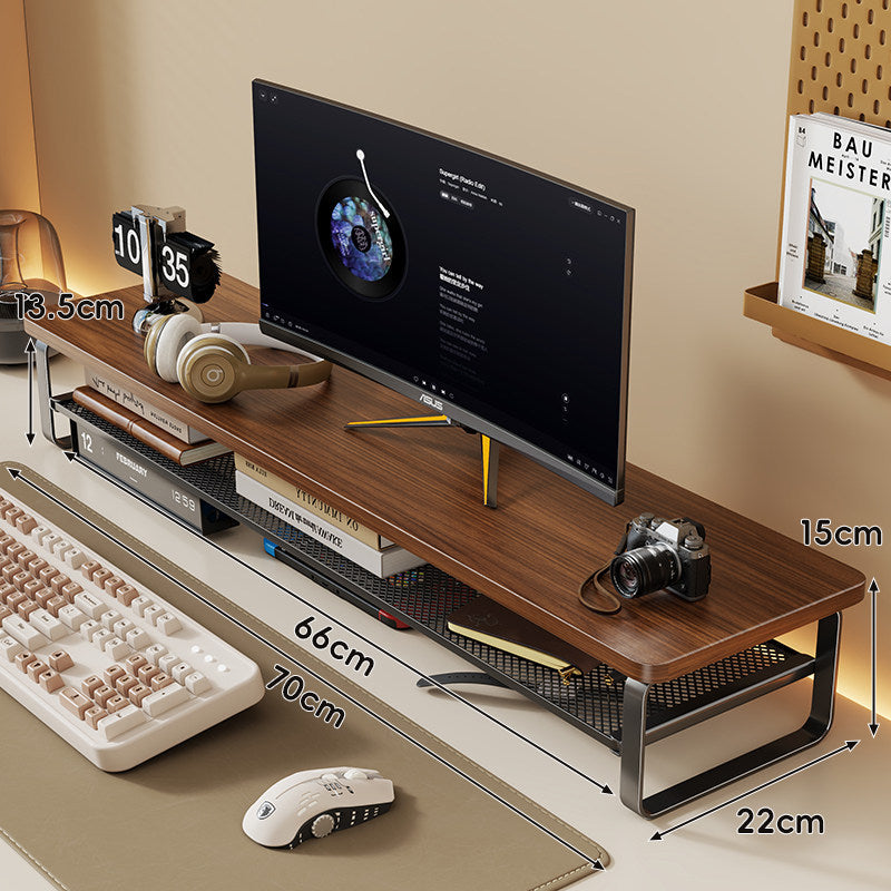 Minimalist Elevated Monitor Stand with Mesh Under-Shelf Storage