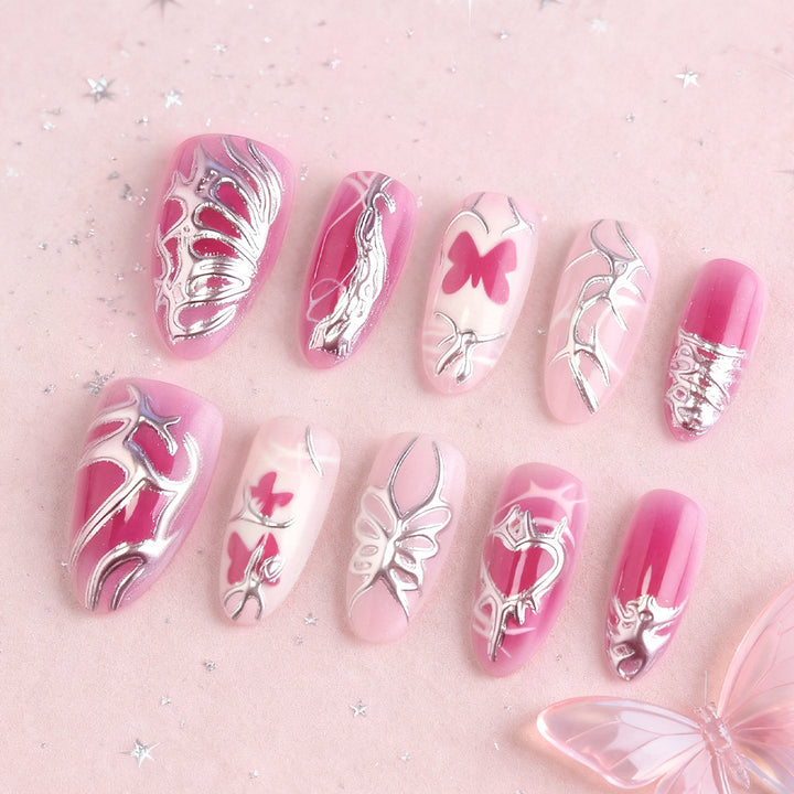 Artistic Butterfly-Themed Press-On Nails Stornfield