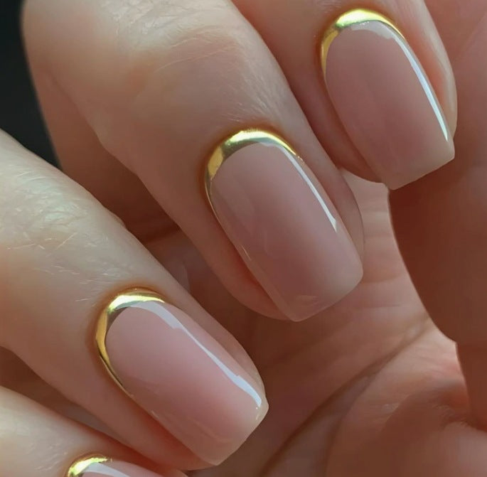 Luxurious Gold-Trimmed Gel Nail Enhancements Stornfield