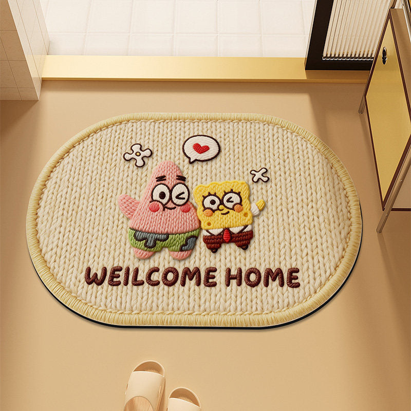 Cute Cartoon Cat-Themed Plush Bath Mat