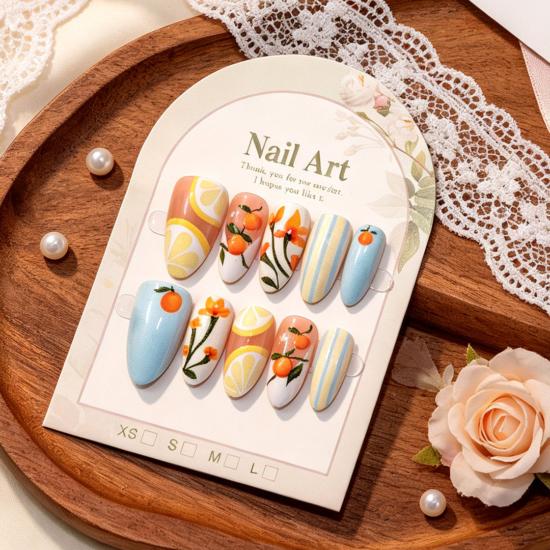 Artistic Summer Fruit-Themed Press-On Nails