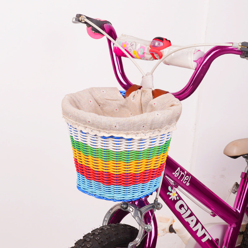 woven front bicycle basket with adjustable leather handlebar straps Stornfield