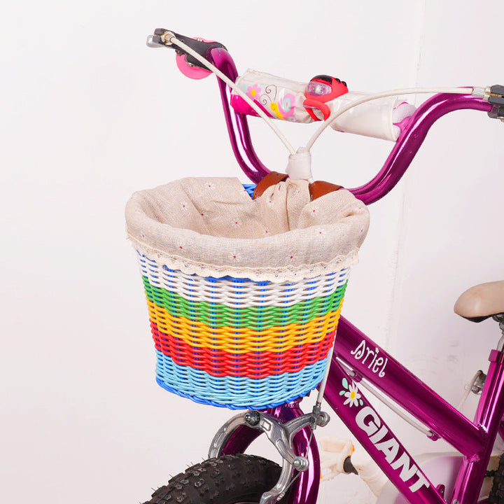 woven front bicycle basket with adjustable leather handlebar straps Stornfield