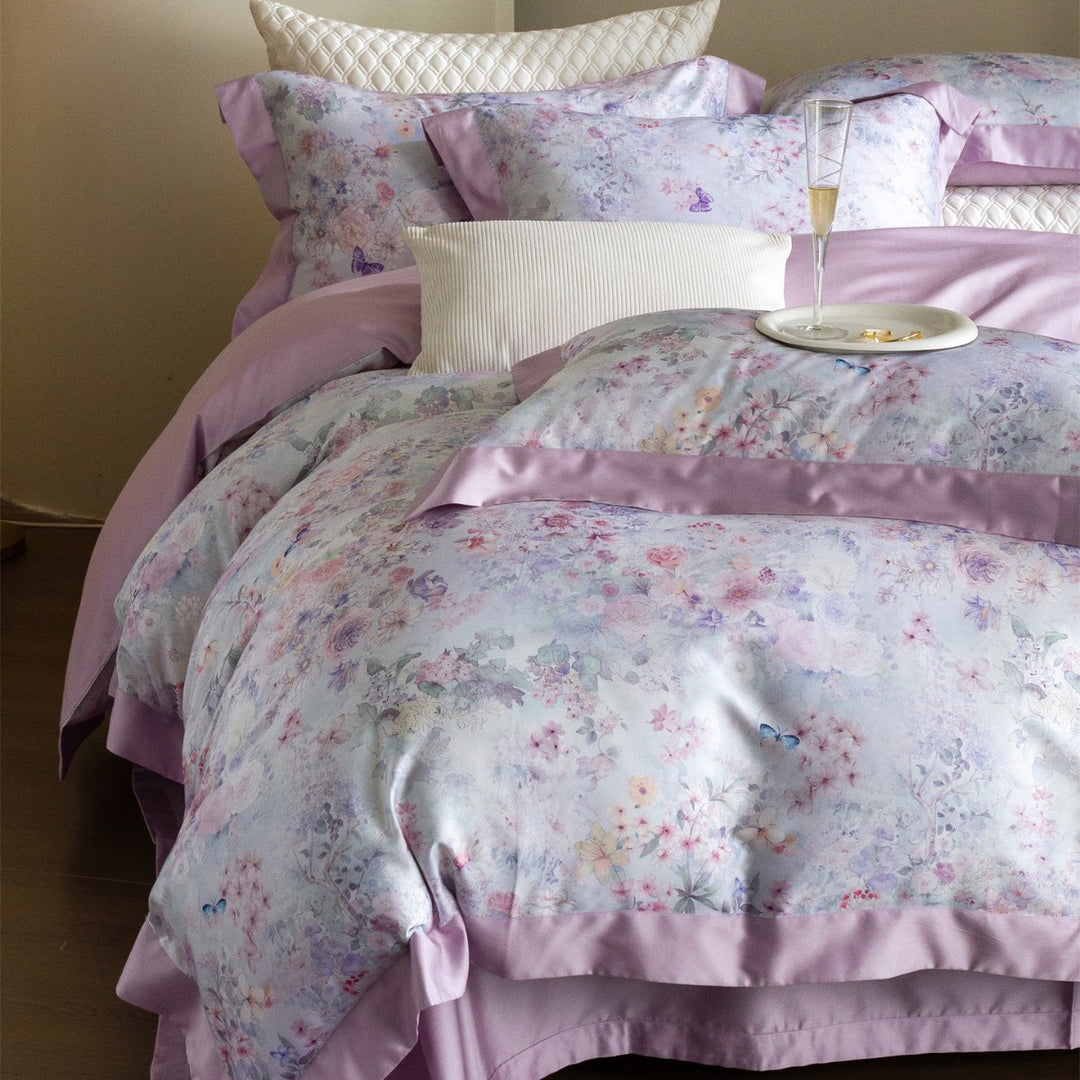 Floral Watercolor Cotton-Sateen Duvet Cover Set with Piped Edge & Pillow Shams