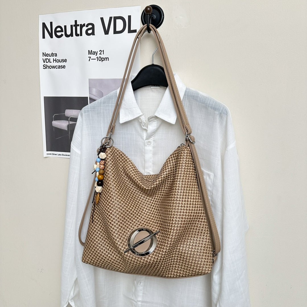 Textured Houndstooth Shoulder Bag