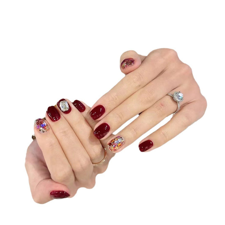 Elegant Press-On Nail Art Set with Gemstone Accents Stornfield