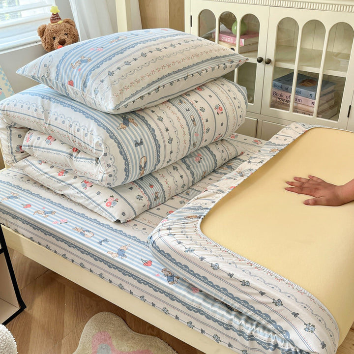 Floral Cotton Sateen Bedding Set with Quilted Duvet Pillow and Memory Foam Topper