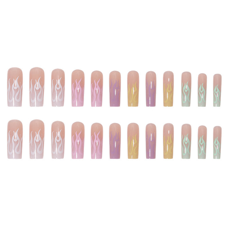 Artistic Long Acrylic Nail Extensions with Flame Design Stornfield